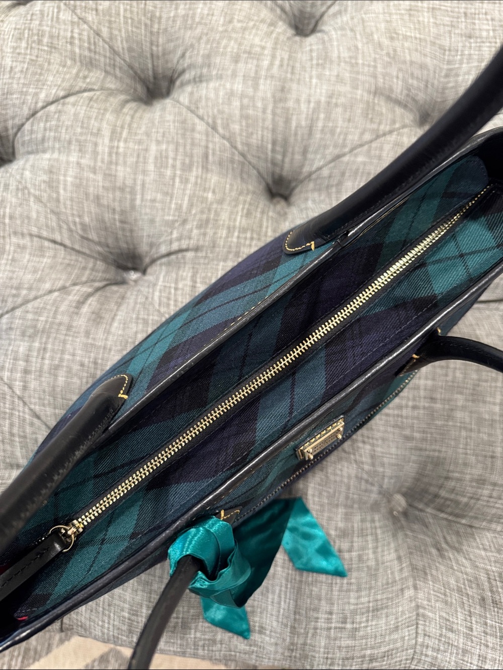 Dooney & Bourke Bag Plaid Tartan Green and Navy Tote Bag - Picture 10 of 17